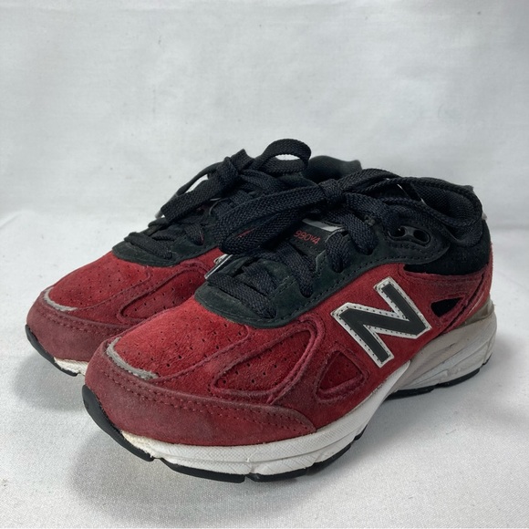 New Balance 990v4 Sneakers Kids Shoes Red Suede Athletic Running Shoes - Picture 2 of 10